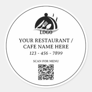 Custom Restaurant or Café Logo QR Code Classic Round Sticker