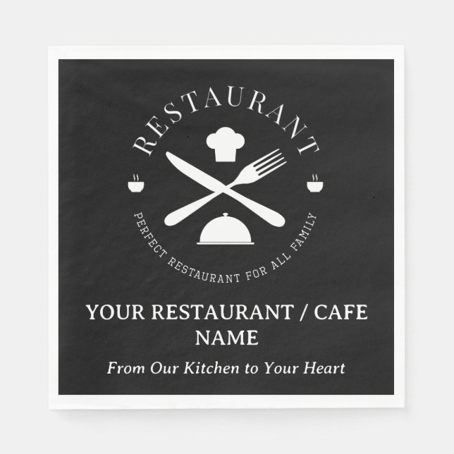 Custom Restaurant or Cafe or Diner Black Napkin (Front)