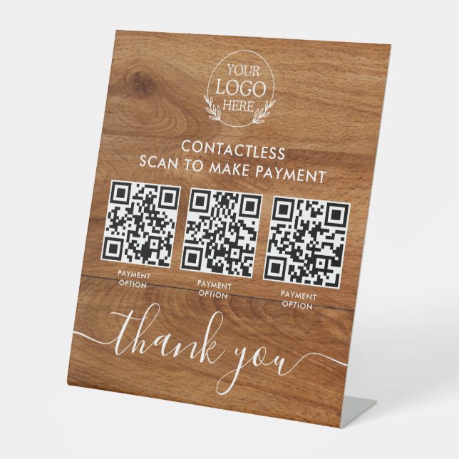 Custom Retail Pedestal Sign with Multi-QR Code Pay (Front)