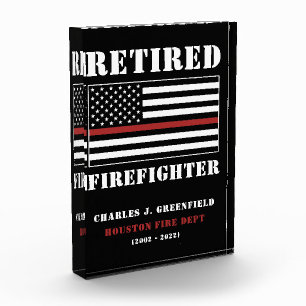 Custom Retired Firefighter Thin Red Line Gift Photo Block
