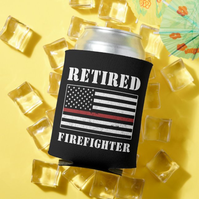Custom Retired Firefighter Thin Red Line Gifts Can Cooler (In Situ Summer)