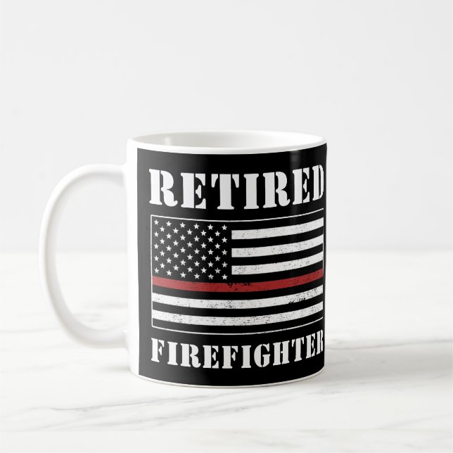 Custom Retired Firefighter Thin Red Line Gifts Coffee Mug (Left)