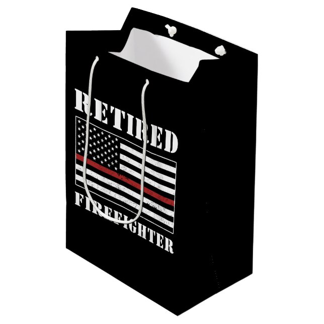 Custom Retired Firefighter Thin Red Line Medium Gift Bag (Front Angled)