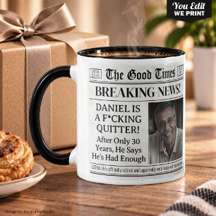 Custom Retirement Mug, Fun Gift Idea Newspaper Mug