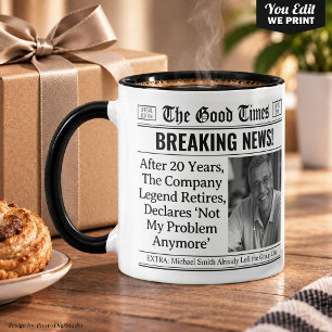 Custom Retirement Mug, Fun Gift Idea Newspaper Mug