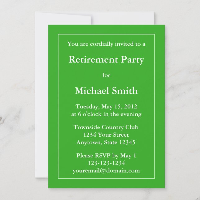 Custom Retirement Party Invitation - Medium Green (Front)
