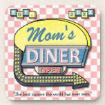 Custom Retro 50's "Mom's Diner" Sign: Mother's Day Coaster<br><div class="desc">Create your own custom, 1950's style "Mom's Diner" sign cork coasters using this easy template. These cool retro coasters have a slightly distressed pink-and-white chequered background with a sign on top that says "DINER" and "OPEN" in neon with space for you to add the word "Mom's, " "Mama's, " or...</div>