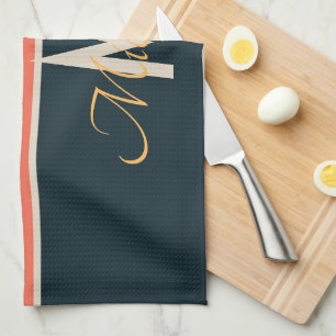 Custom Retro 70s Colourful Striped Monogram Name Kitchen Towel