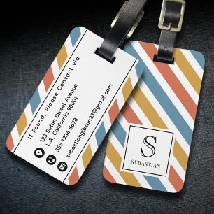 Custom Retro 70s Stripes Pattern Monogram and Name Luggage Tag