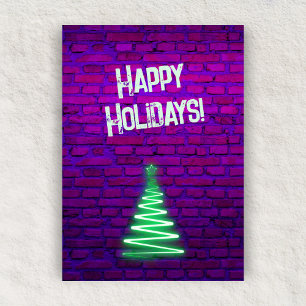 Custom Retro 80s Neon Green Wall Christmas Tree  Holiday Card