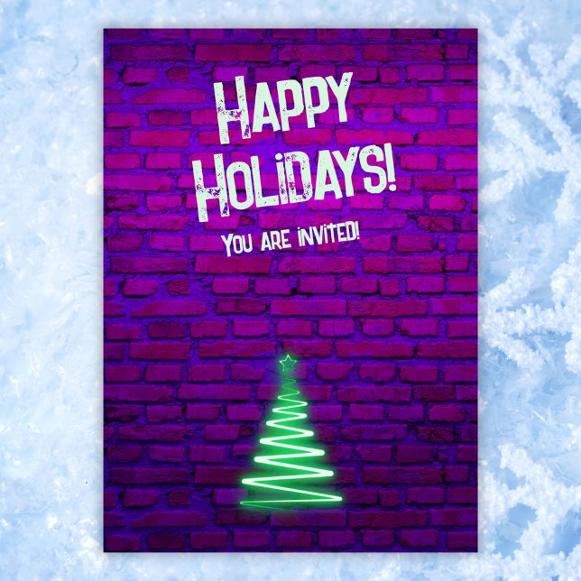 Custom Retro 80s Neon Pink Green Christmas Tree  Invitation (Creator Uploaded)