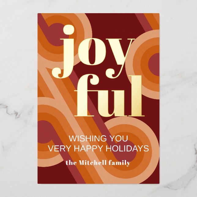 Custom Retro Abstract Waves Art Pattern Real Gold  Foil Holiday Card (Front)