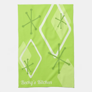 Custom Retro Atomic Diamonds Chartreuse Kitchen Towel