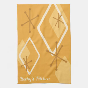 Custom Retro Atomic Diamonds Orange Kitchen Towel