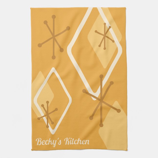 Custom Retro Atomic Diamonds Orange Kitchen Towel (Vertical)