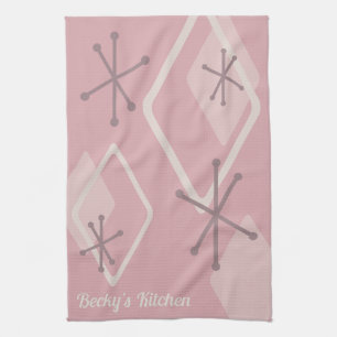 Custom Retro Atomic Diamonds Pink Kitchen Towel
