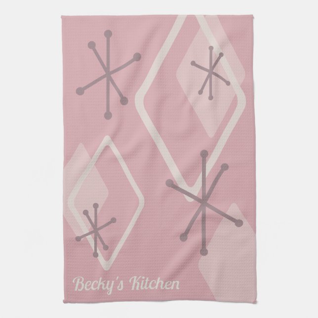 Custom Retro Atomic Diamonds Pink Kitchen Towel (Vertical)