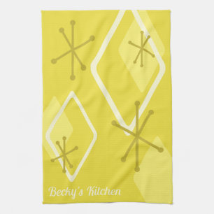 Custom Retro Atomic Diamonds Yellow Kitchen Towel
