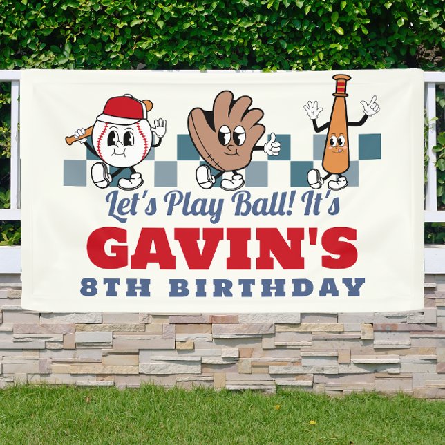 Custom Retro Baseball Birthday Party Vinyl Outdoor Banner (Creator Uploaded)