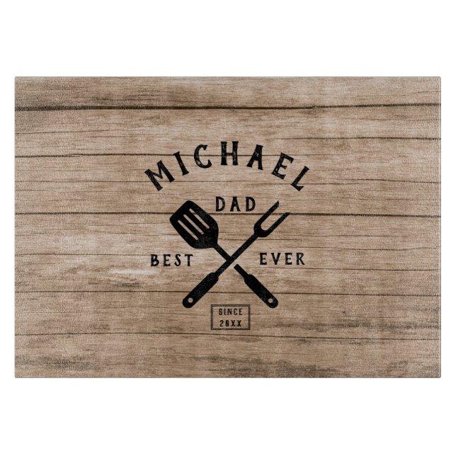 Custom Retro BEST DAD EVER Rustic Wood Print Cutting Board (Front)
