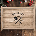 Custom Retro BEST DAD EVER Rustic Wood Print Serving Tray<br><div class="desc">Retro cool personalized "BEST DAD EVER" serving tray in a logo-style typography design featuring the dad's name and the year he became a father on a (printed) rustic wood design. Great gift for Father's day or a unique birthday gift for the dad who loves to barbeque or cook.</div>