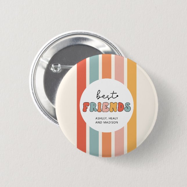 Custom Retro Best Friends BFFs Cute Besties Gifts 2 Inch Round Button (Front & Back)