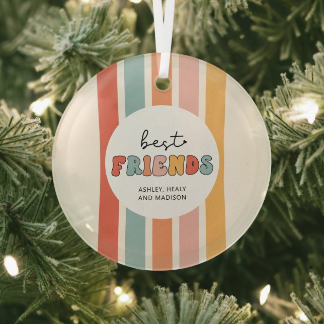 Custom Retro Best Friends BFFs Cute Besties Gifts Glass Ornament (Insitu)