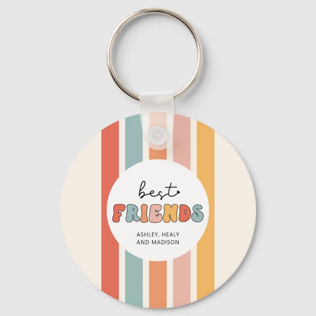 Custom Retro Best Friends BFFs Cute Besties Gifts Keychain (Front)