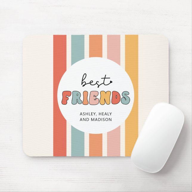 Custom Retro Best Friends BFFs Cute Besties Gifts Mouse Pad (With Mouse)