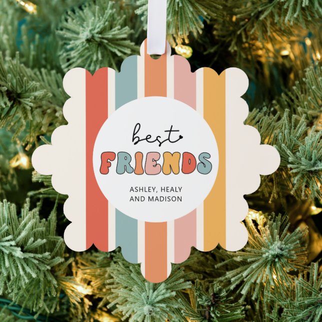 Custom Retro Best Friends BFFs Cute Besties Gifts Ornament Card (Insitu (Tree))