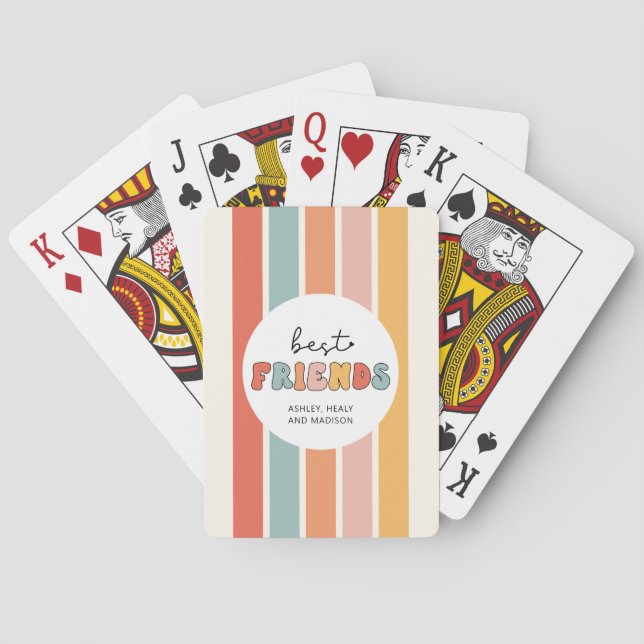 Custom Retro Best Friends BFFs Cute Besties Gifts Playing Cards (Back)