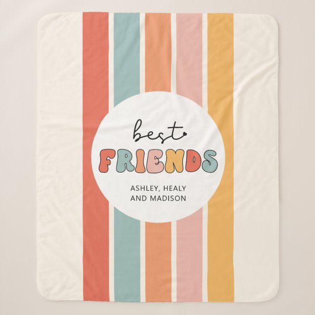 Custom Retro Best Friends BFFs Cute Besties Gifts Sherpa Blanket (Front)