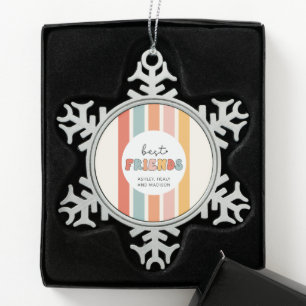 Custom Retro Best Friends BFFs Cute Besties Gifts Snowflake Pewter Christmas Ornament
