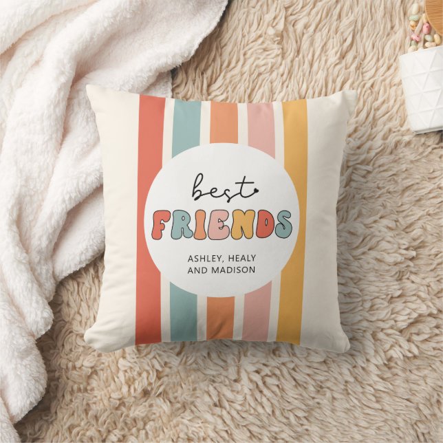 Custom Retro Best Friends BFFs Cute Besties Gifts Throw Pillow (Blanket)