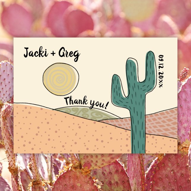 Custom Retro Boho Desert Cactus Wedding  Thank You Card (Creator Uploaded)