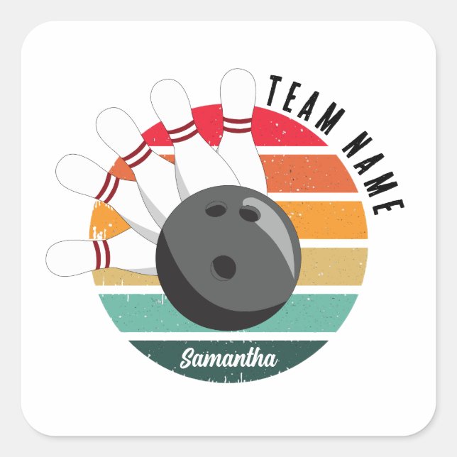 Custom Retro Bowling Pins Team & Player Name  Square Sticker (Front)