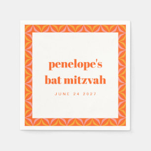 Custom Retro Bright Orange Border Bat Mitzvah Napkin