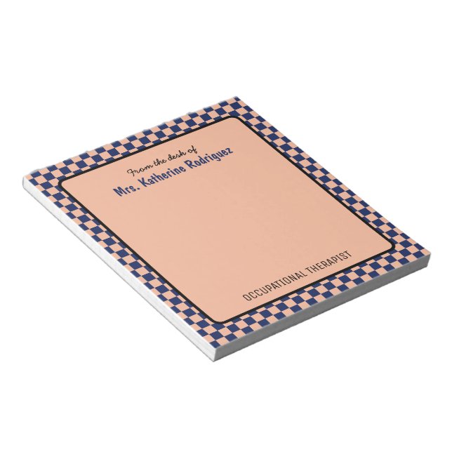 Custom Retro Check Pattern Occupational Therapist  Notepad (Angled)