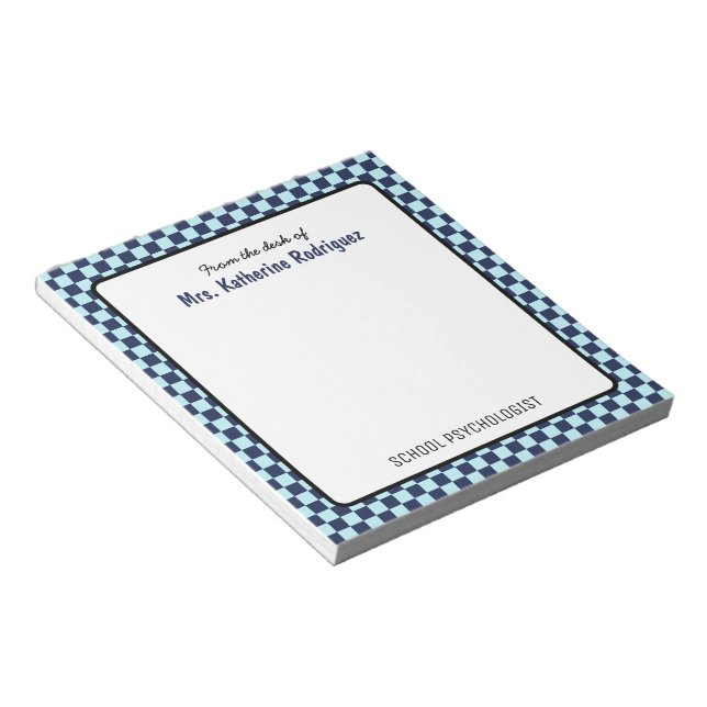Custom Retro Check Pattern School Psychologist Notepad (Angled)