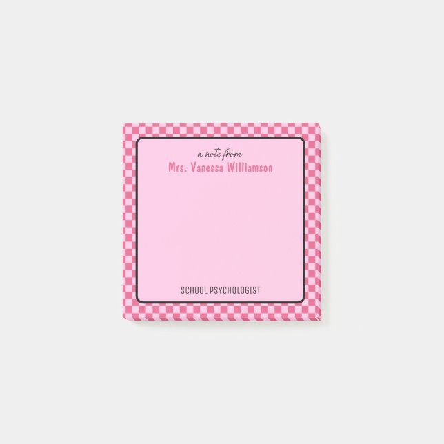 Custom Retro Check Pattern School Psychologist Post-it Notes (Front)