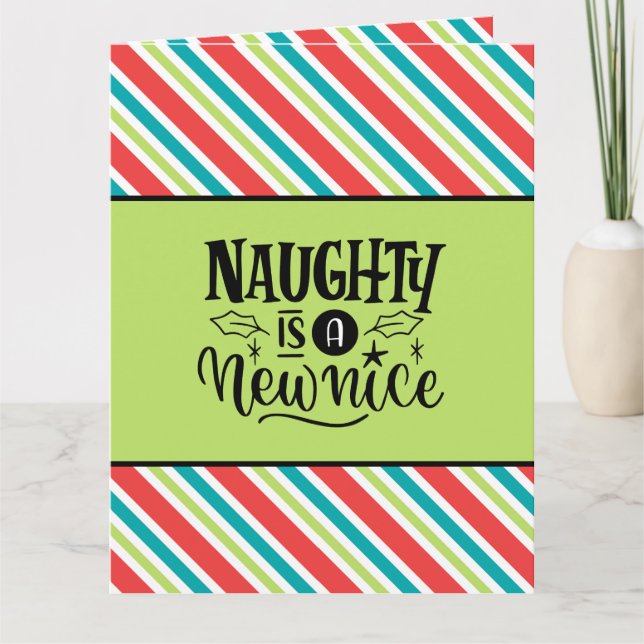 Custom Retro Christmas "Naughty is a New Nice" Card (Front)
