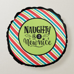 Custom Retro Christmas "Naughty is a New Nice" Round Pillow
