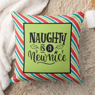 Custom Retro Christmas "Naughty is a New Nice" Throw Pillow