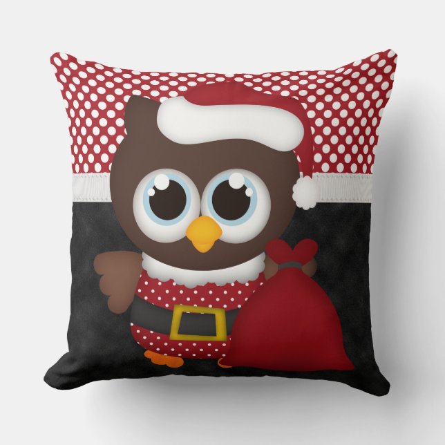 Custom Retro Christmas Owl Throw Pillow (Front)