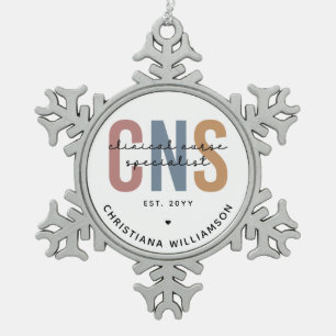Custom Retro CNS Clinical Nurse Specialist Snowflake Pewter Christmas Ornament