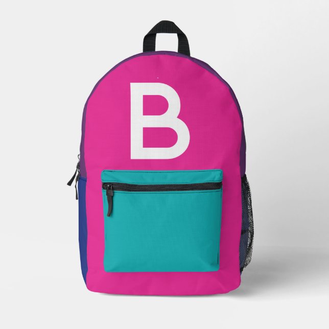Custom Retro Colour Block Initial Backpack (Front)
