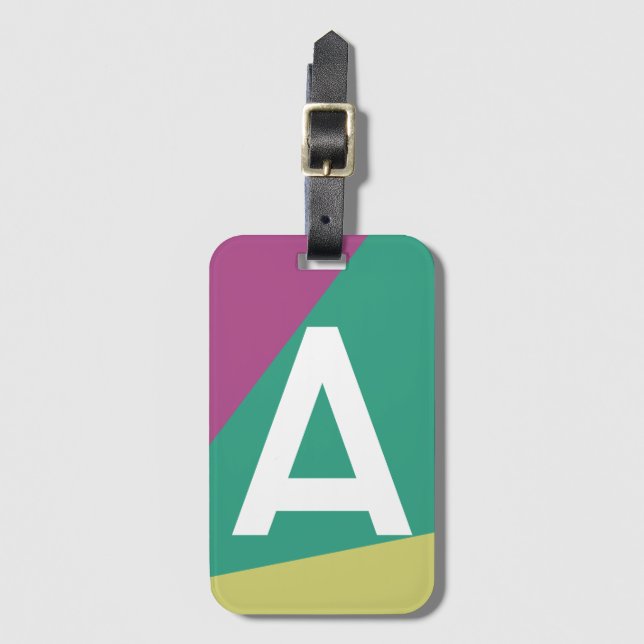 Custom Retro Colour Block Monogram Luggage Tag (Front Vertical)