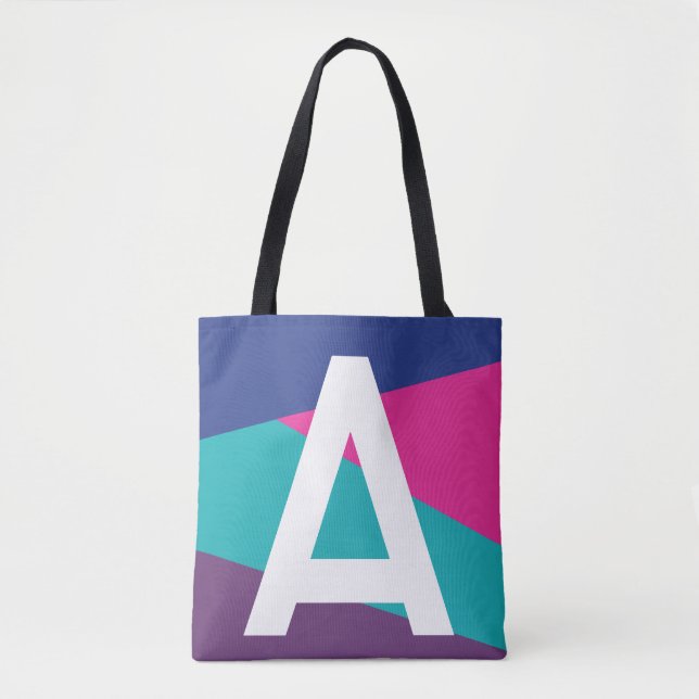 Custom Retro Colour Block Monogram Tote Bag (Front)