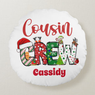 Custom  Retro Cousin Crew Christmas  Round Pillow