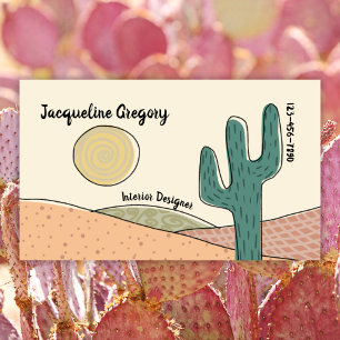 Custom Retro Desert Cactus Interior Designer Business Card